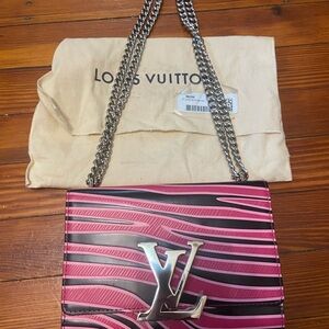 Authentic Louis Vuitton Louise Zebra clutch pink & black with adjustable chain